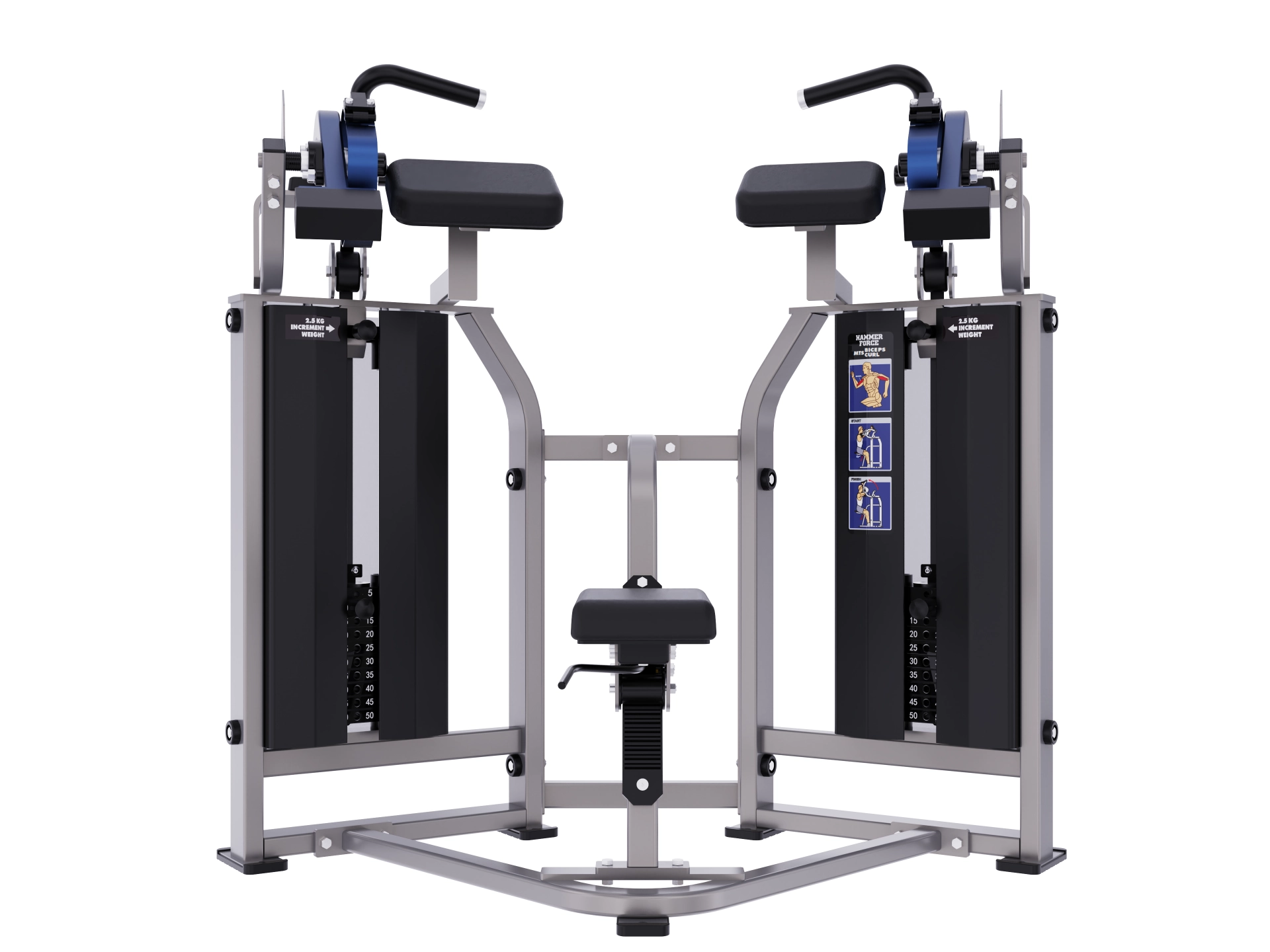 Independent arm movement on a Hammer Force Pro Selectorised Split-Move Biceps Curl machine