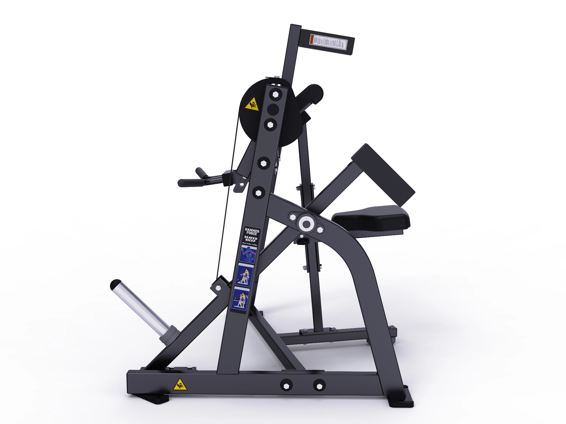 Arm support and plate-loading system on the Hammer Force Pro Plate-Loaded Seated Biceps